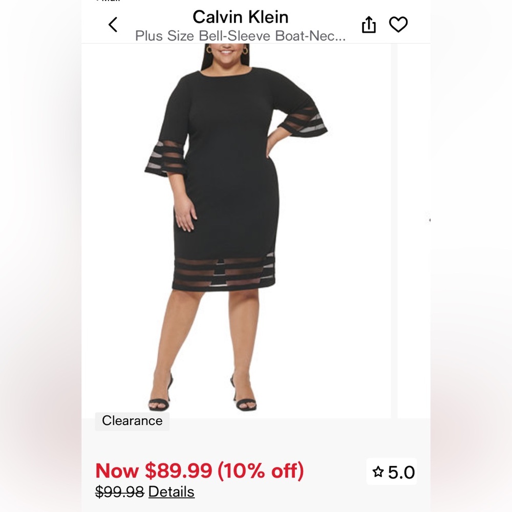 This New With Tags Calvin Klein Black Sheath Dress with Ruffled Bell Sleeves
